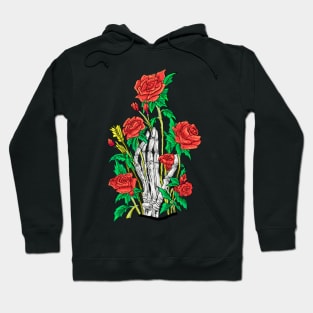 a skull hand and a red rose Hoodie